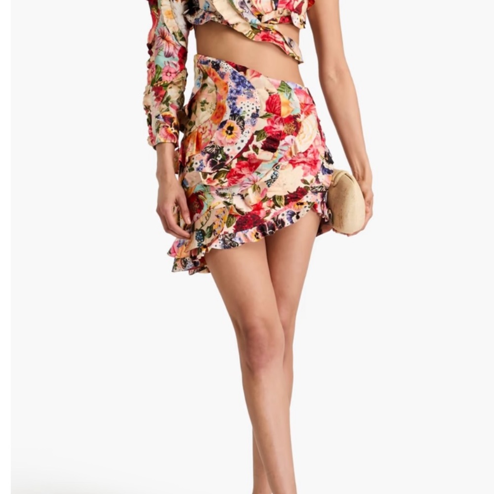 ZIMMERMANN Asymmetric floral-print linen and silk-blend mini skirt NWT 4